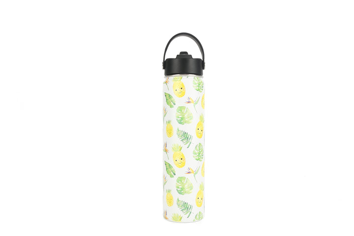 Insulated Water Bottle 24oz Pineapple Monstera White