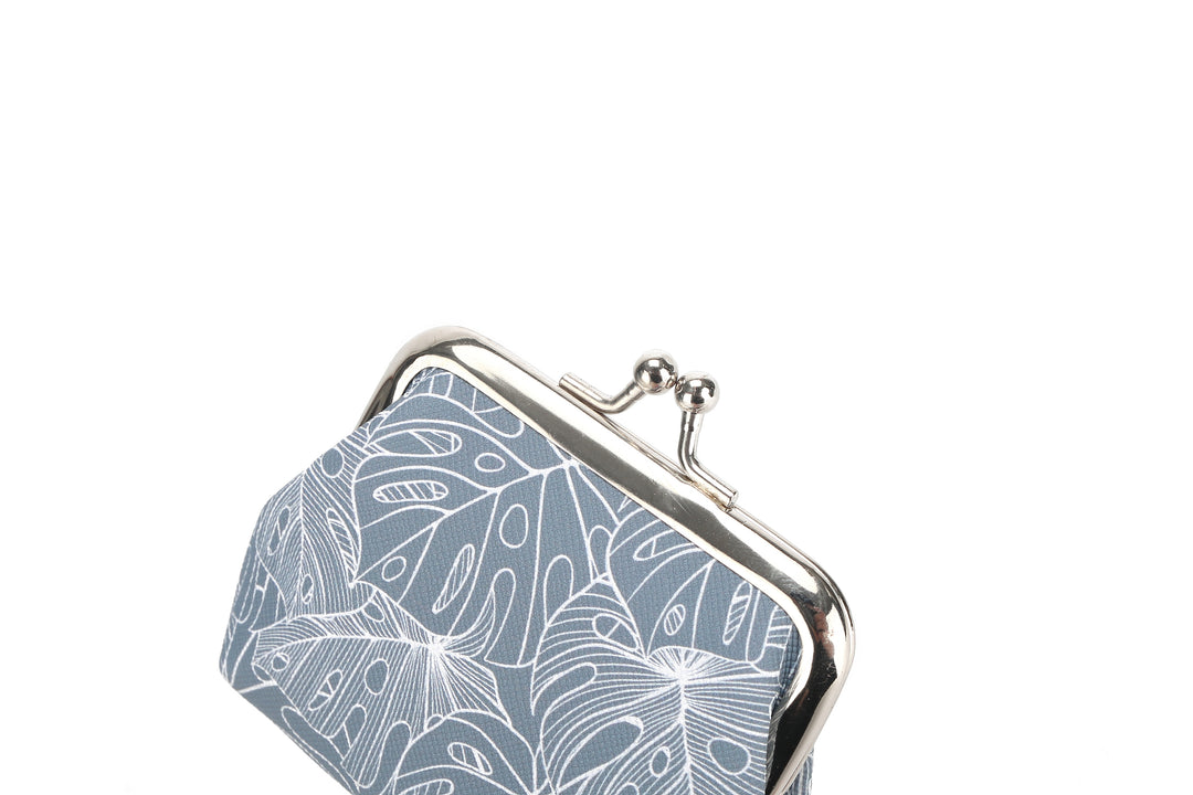 Pouch Coin Large Monstera Lines Grey