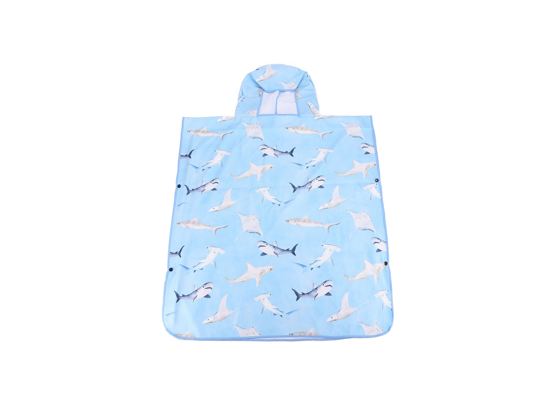 Hooded Beach Towel Poncho Teenager Happy Sharks Blue