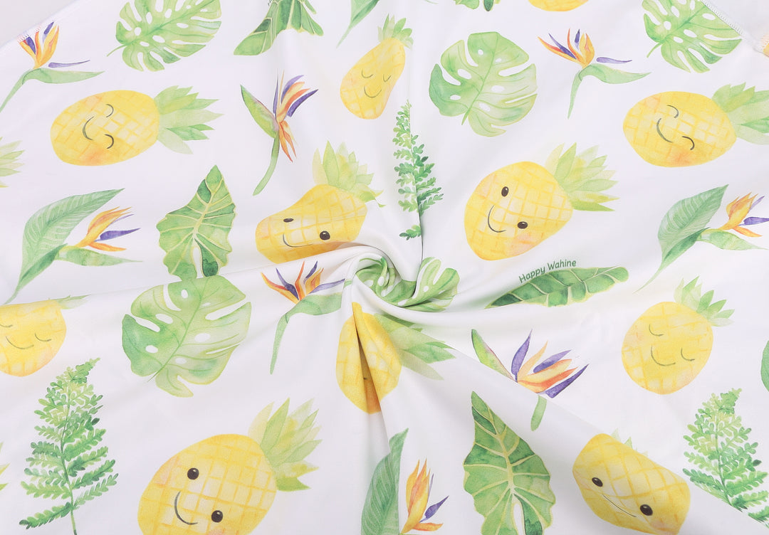 Hooded Beach Towel Poncho Teenager Monstera Pineapple White