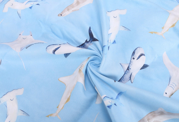 Hooded Beach Towel Poncho Kids Happy Sharks Blue