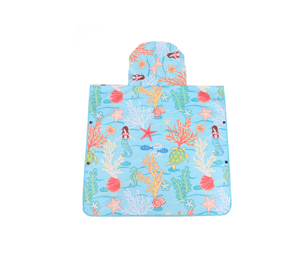 Hooded Beach Towel Poncho Kids Mermaid Blue