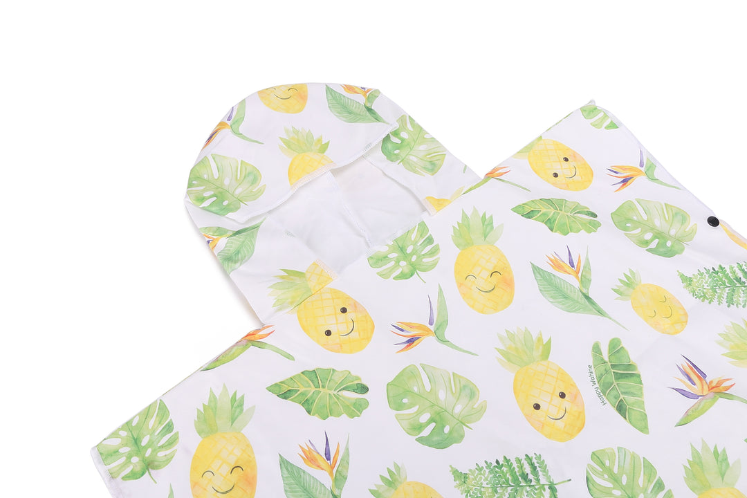 Hooded Beach Towel Poncho Kids Monstera Pineapple White