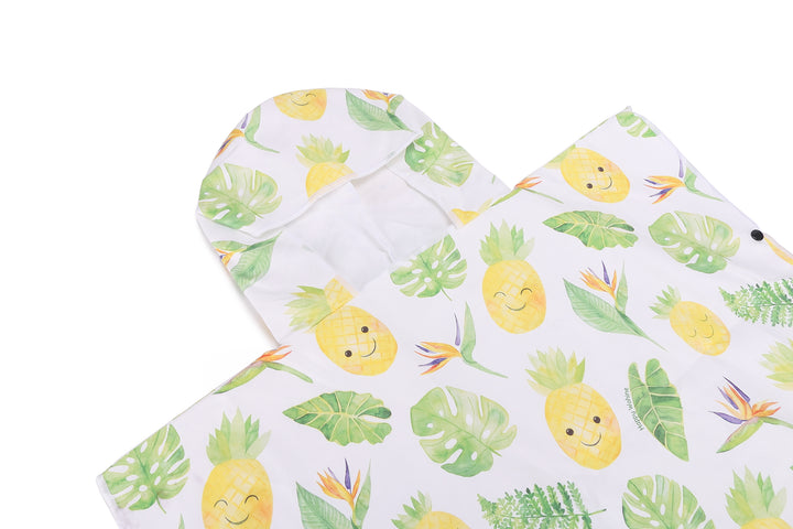 Hooded Beach Towel Poncho Kids Monstera Pineapple White