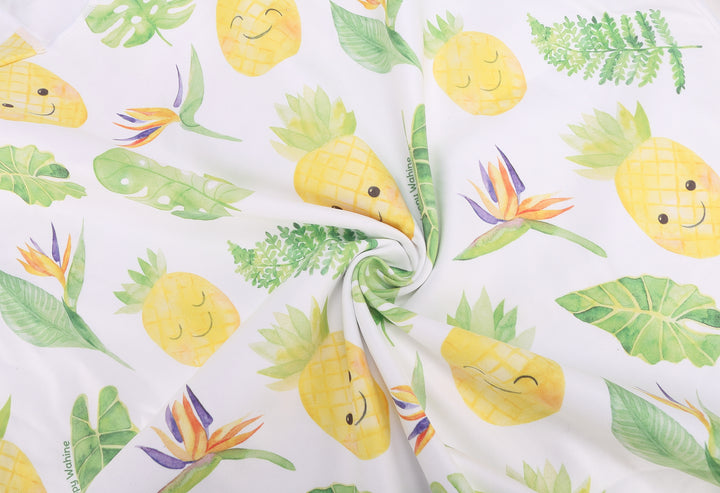 Hooded Beach Towel Poncho Kids Monstera Pineapple White