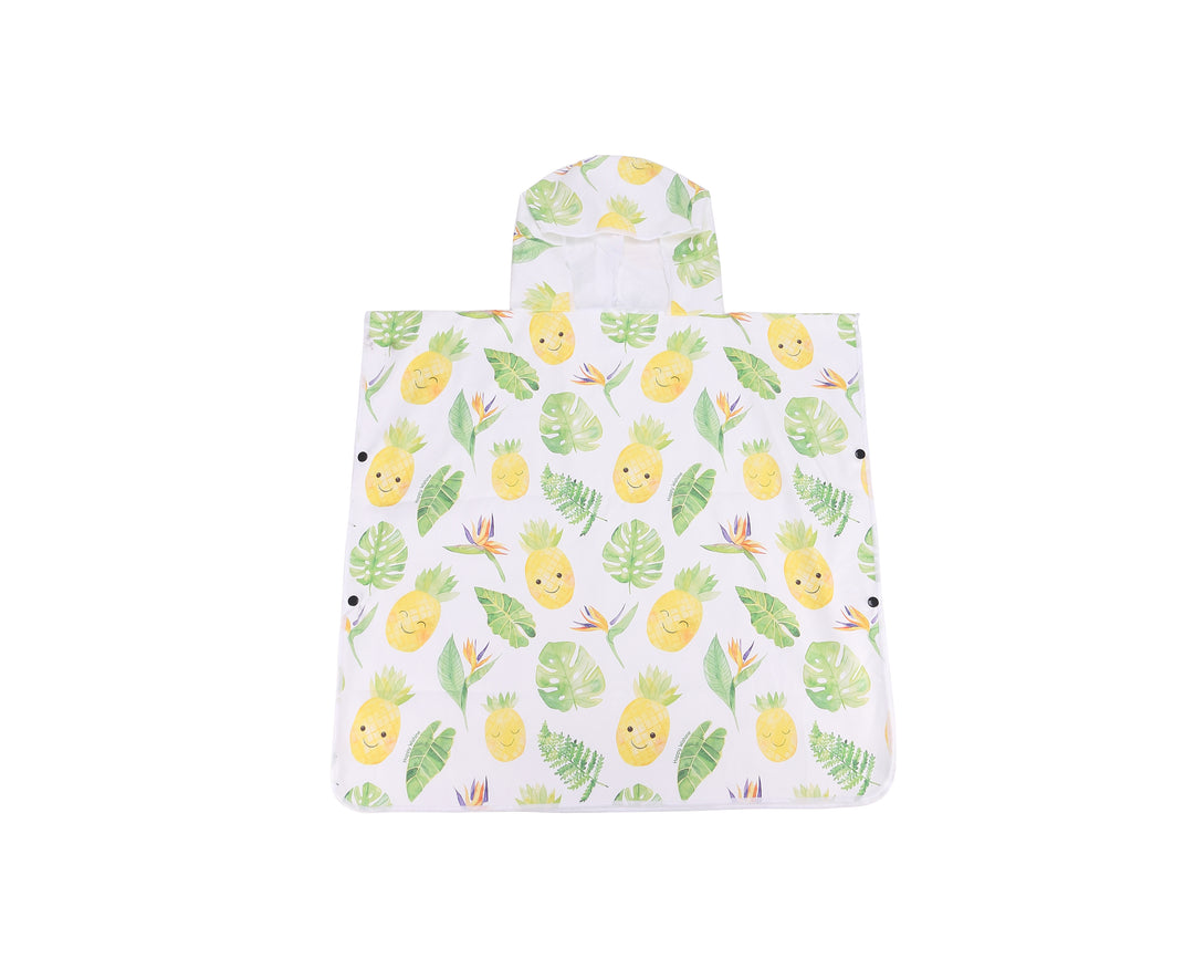 Hooded Beach Towel Poncho Kids Monstera Pineapple White