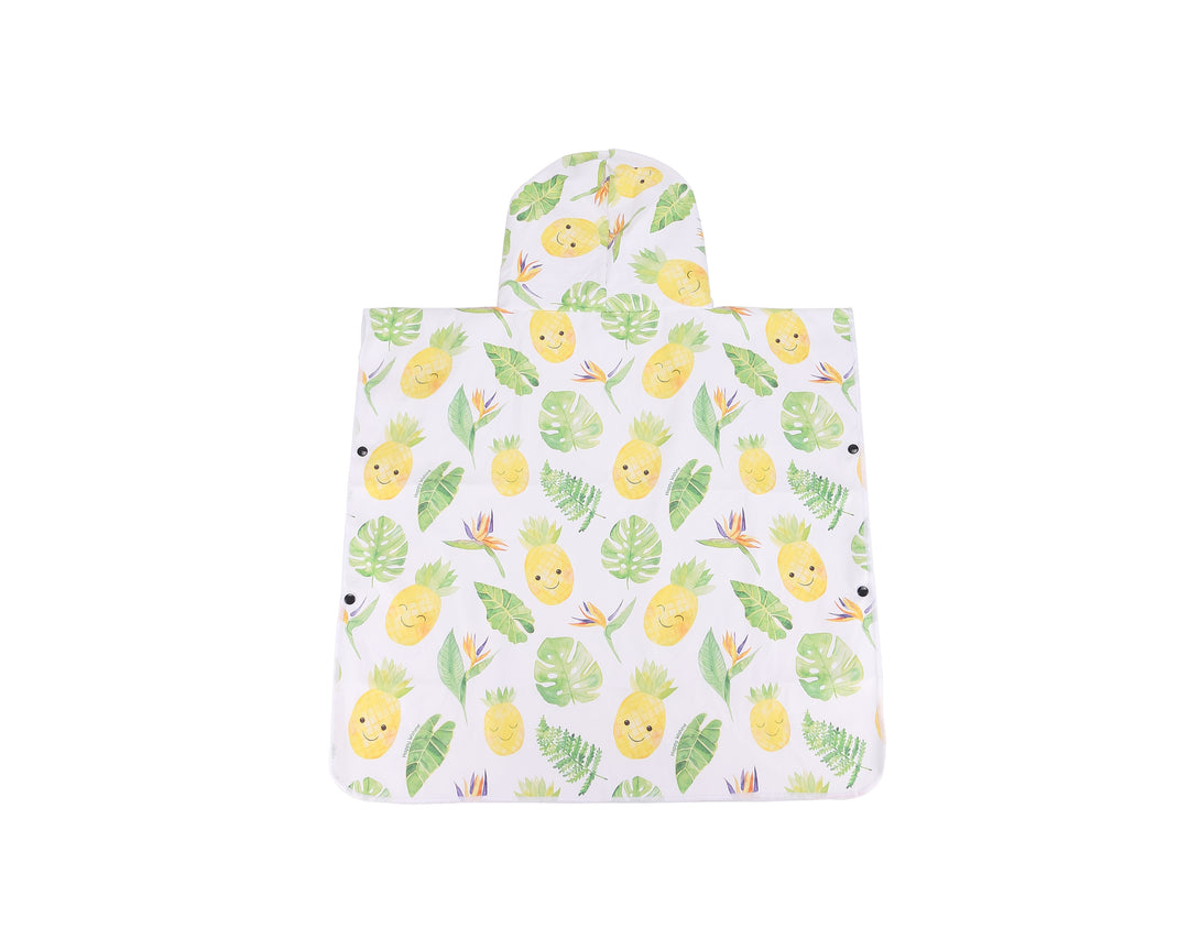Hooded Beach Towel Poncho Kids Monstera Pineapple White