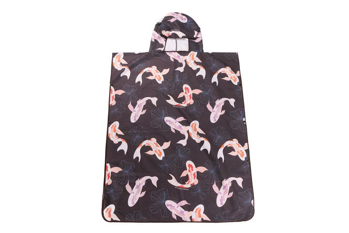 Hooded Beach Towel Poncho Adult Koi Navy