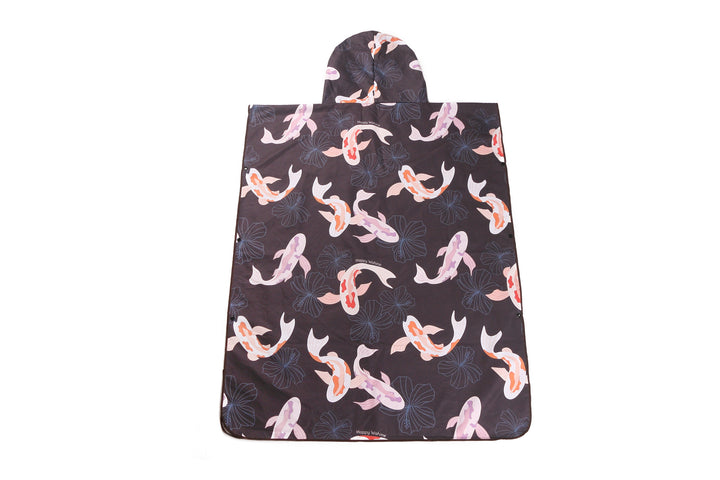 Hooded Beach Towel Poncho Adult Koi Navy