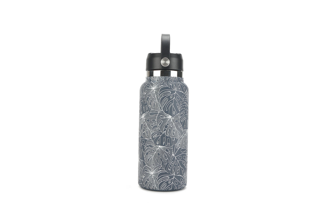 Insulated Water Bottle 32oz Monstera Lines Grey