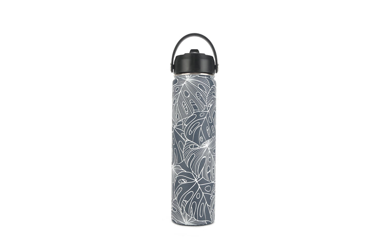 Insulated Water Bottle 24oz Monstera Lines Grey