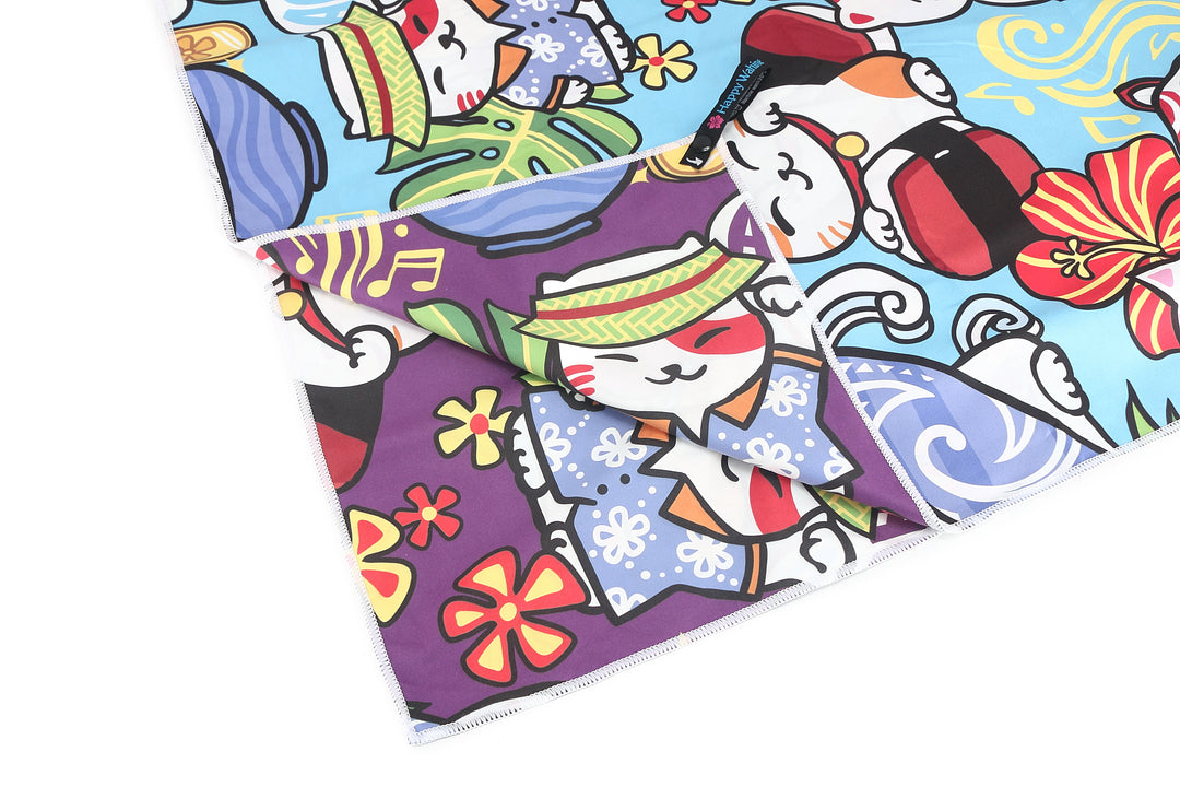 Sand-Free Reversible Beach Towel Neko Purple Neko Teal