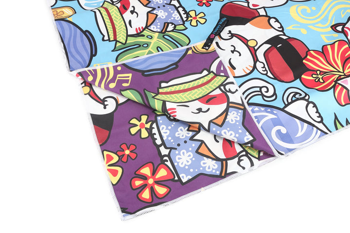 Sand-Free Reversible Beach Towel Neko Purple Neko Teal