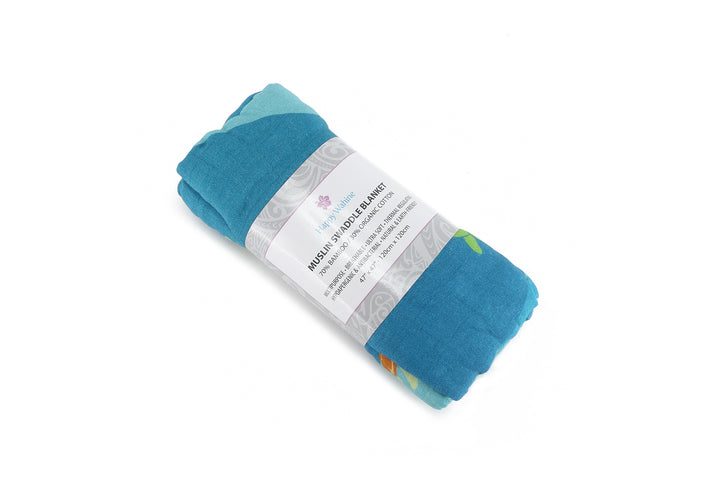 Baby Muslin Swaddle Mini Turtle Blue