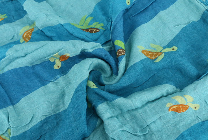 Baby Muslin Swaddle Mini Turtle Blue