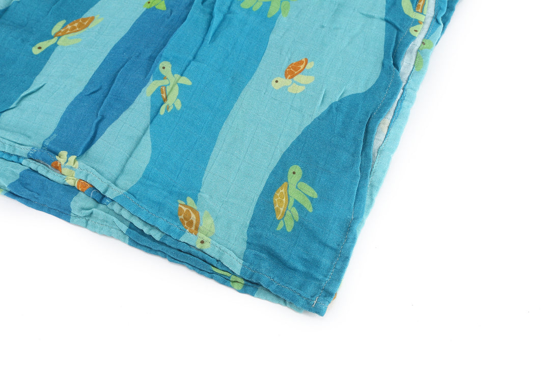 Baby Muslin Swaddle Mini Turtle Blue