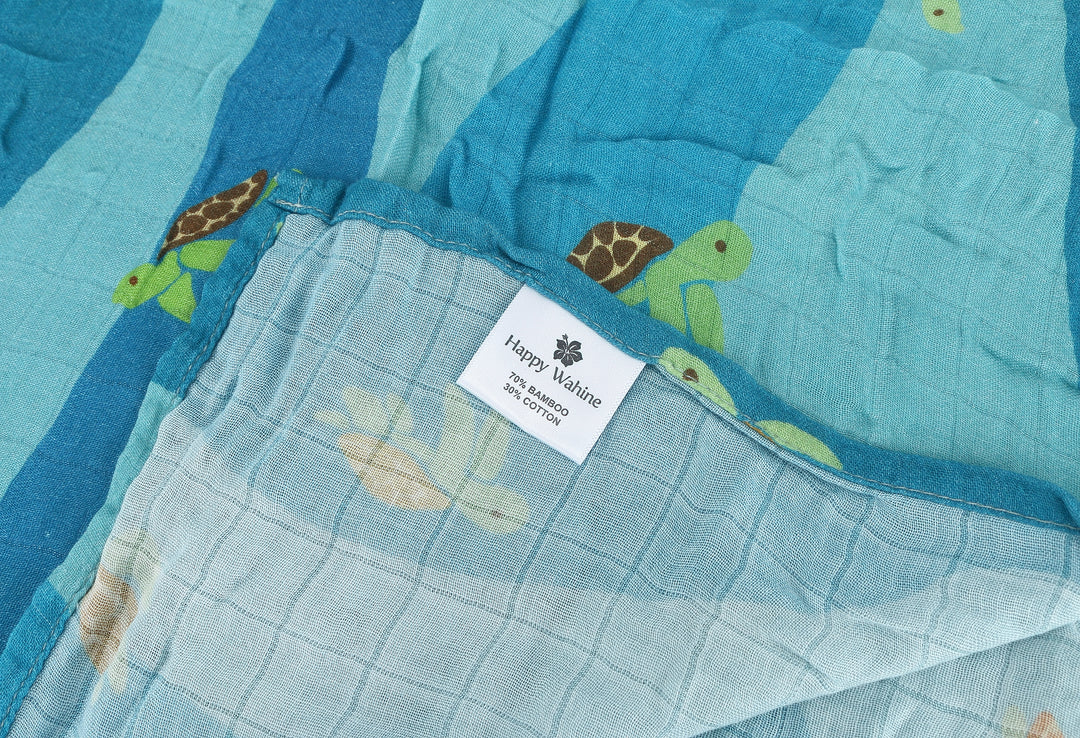 Baby Muslin Swaddle Mini Turtle Blue