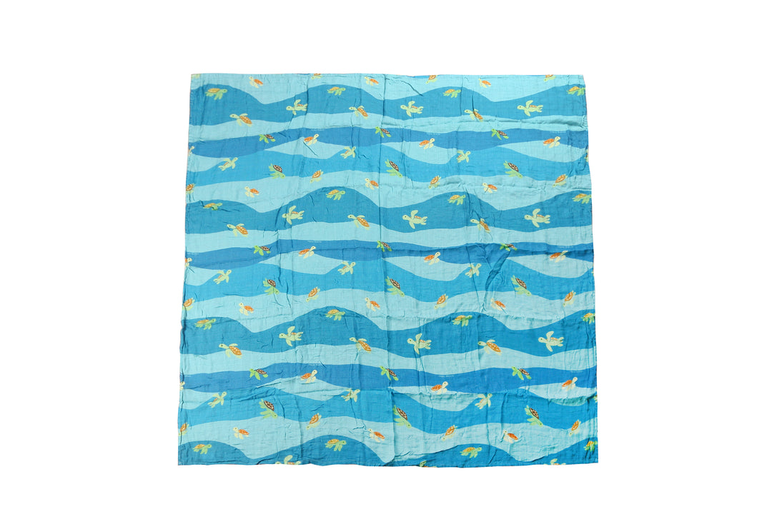 Baby Muslin Swaddle Mini Turtle Blue