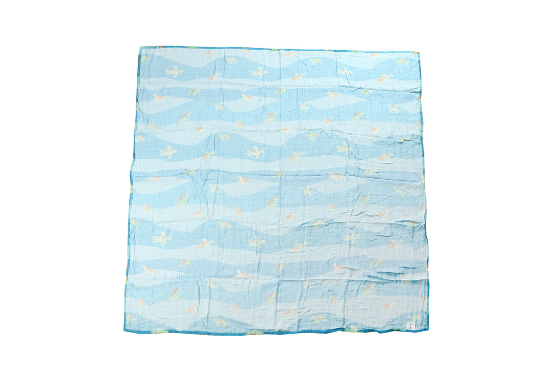 Baby Muslin Swaddle Mini Turtle Blue