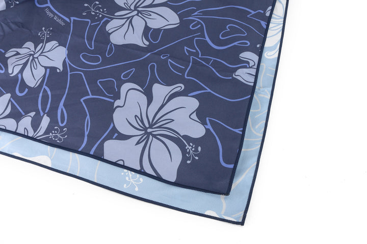 Sand-free Reversible Beach Towel Hibiscus Navy Hibiscus Blue