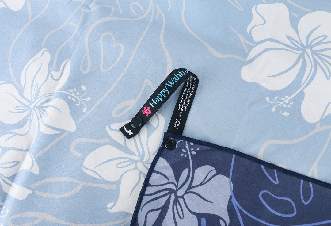 Sand-free Reversible Beach Towel Hibiscus Navy Hibiscus Blue