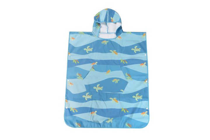 Hooded Beach Towel Teenager Mini Turtles Blue