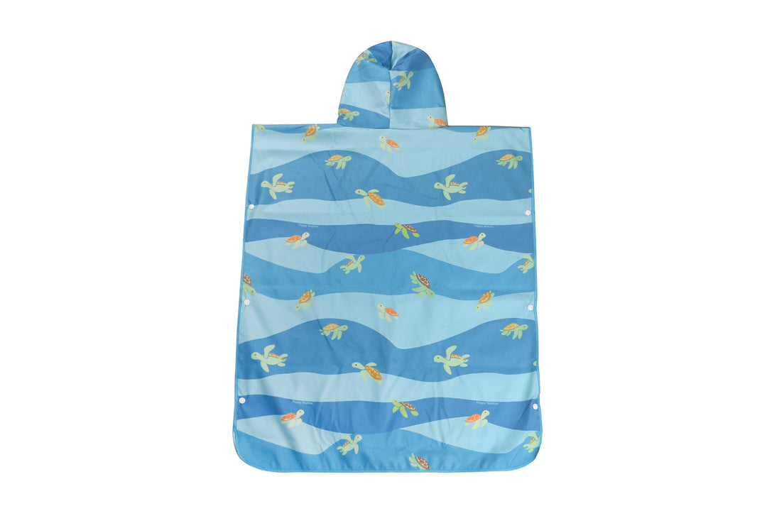 Hooded Beach Towel Teenager Mini Turtles Blue