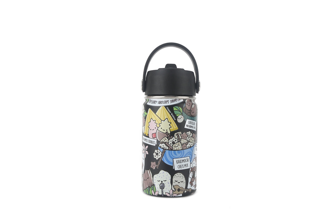 Insulated Water Bottle 12oz Local Snacks Black