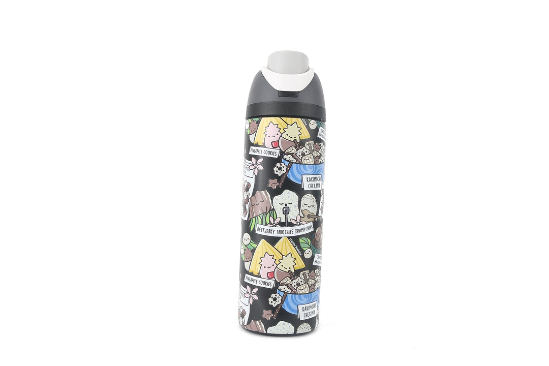 Insulated Water Bottle 24oz Snap Local Snacks Black