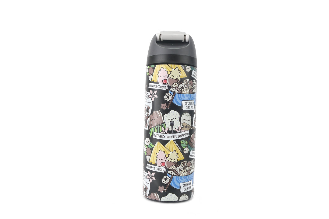 Insulated Water Bottle 24oz Snap Local Snacks Black
