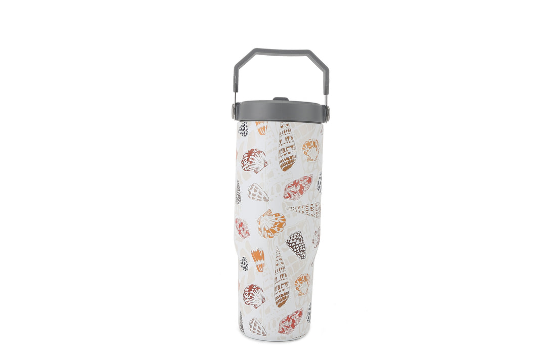 Insulated Water Bottle 30oz Cone Shells White