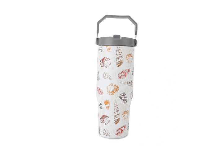 Insulated Water Bottle 30oz Cone Shells White