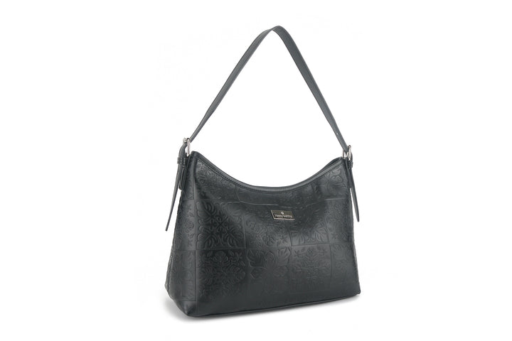 Shoulder Bag Edith Quilt Black Embossed