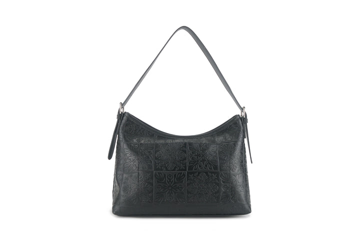 Shoulder Bag Edith Quilt Black Embossed