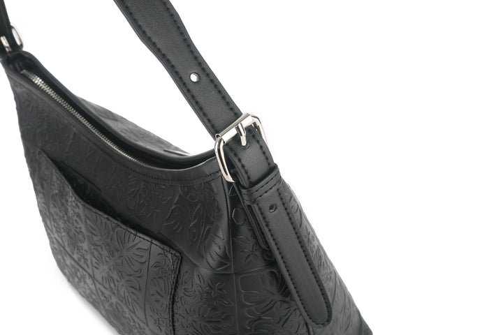 Shoulder Bag Edith Quilt Black Embossed