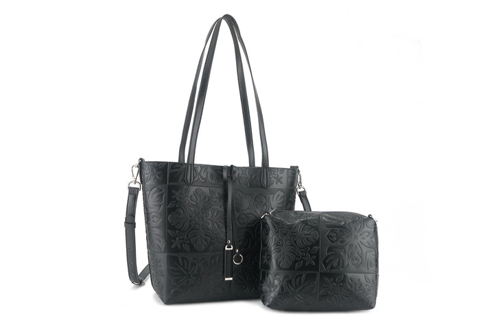 Reversible Tote Nancy Small Quilt Black Embossed