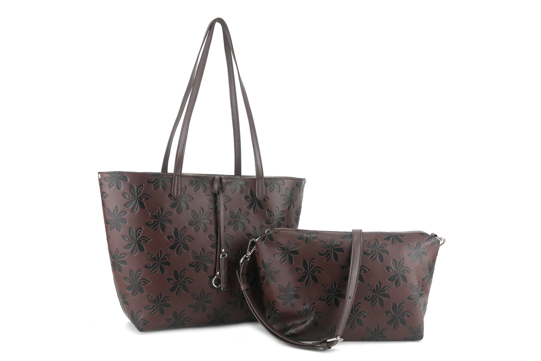 Reversible Tote Nancy Large Tiare Brown Embossed