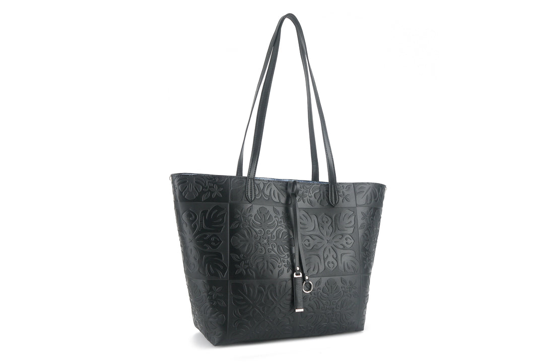 Reversible Tote Nancy Large Quilt Black Embossed