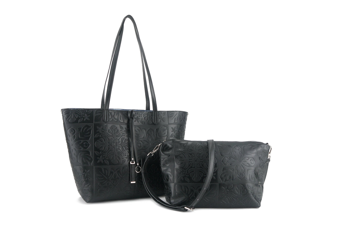 Reversible Tote Nancy Large Quilt Black Embossed