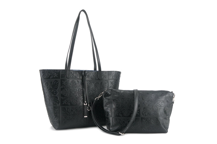 Reversible Tote Nancy Large Quilt Black Embossed