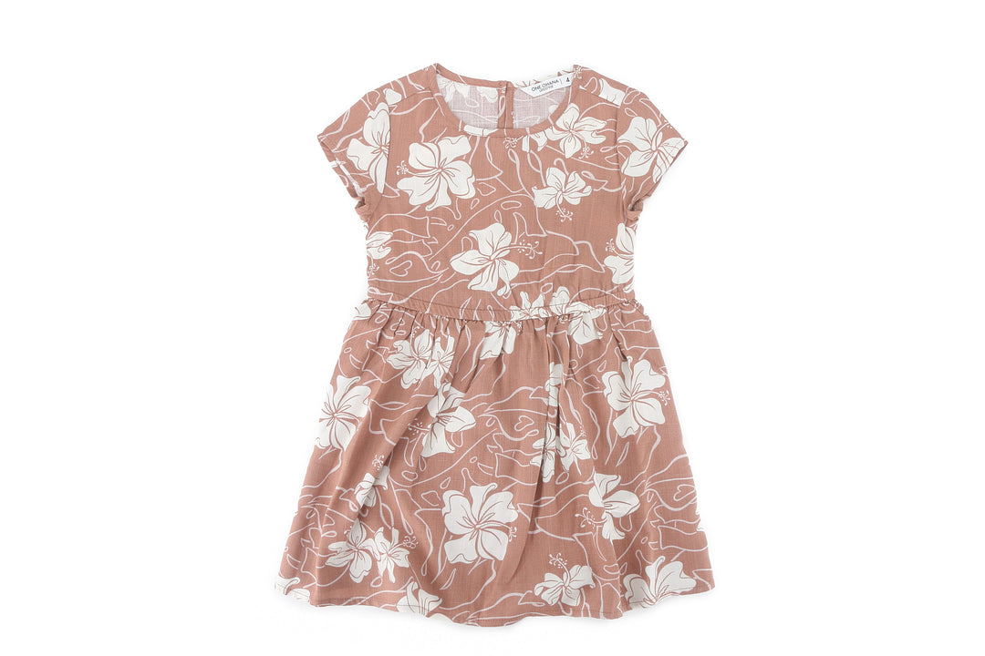 Girls Dress Leilani Hibiscus Mocha