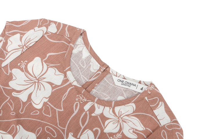 Girls Dress Leilani Hibiscus Mocha