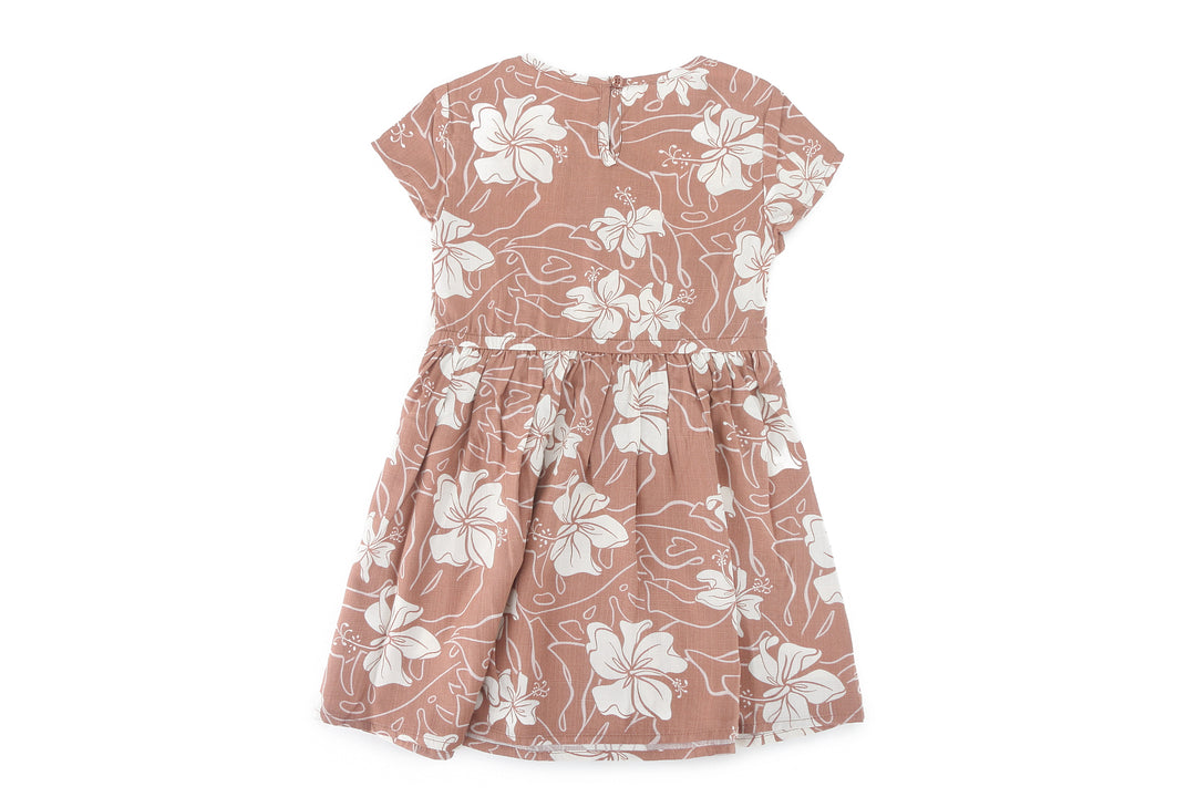 Girls Dress Leilani Hibiscus Mocha
