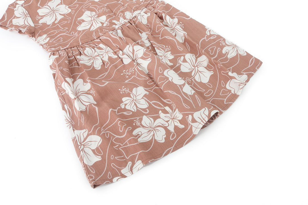 Girls Dress Leilani Hibiscus Mocha