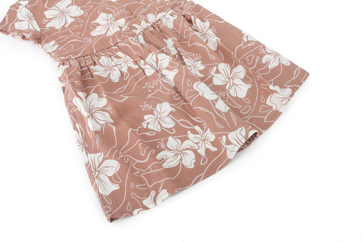Girls Dress Leilani Hibiscus Mocha