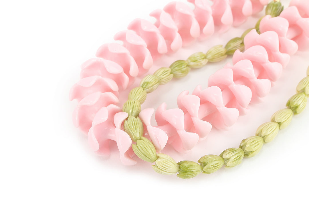 Lei Deco Charm 2 Strand Plumeria Pink Crownflower Green