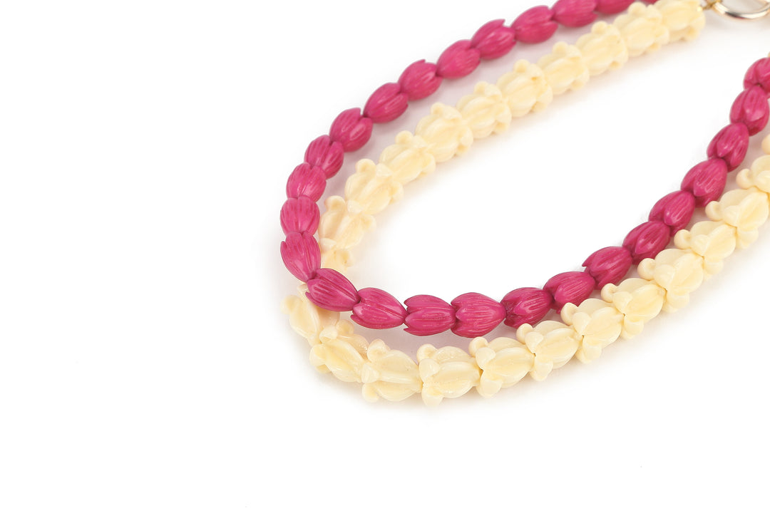 Lei Deco Charm 2 Strand Pikake Pink Crownflower White