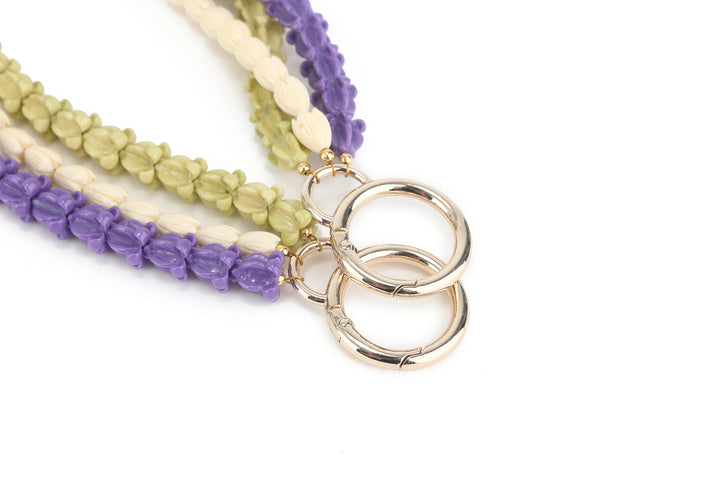 Lei Deco Charm 3 Strand Crownflower Purple &amp; Green Pikake White