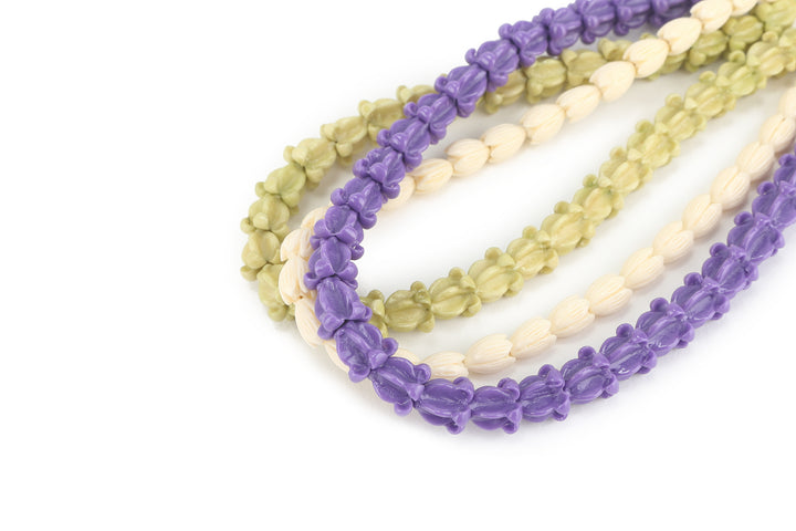 Lei Deco Charm 3 Strand Crownflower Purple &amp; Green Pikake White