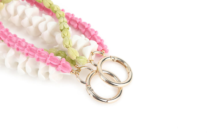 Lei Deco Charm 3 Strand Plumeria White Pikake Green Crownflower Pink